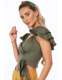 Khaki-Bluse mit Rüschen an den Schultern 97300 – Online-Shop – Boutique